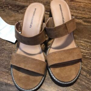 Amazon Essential Slip on PU Suede Sandals camel
